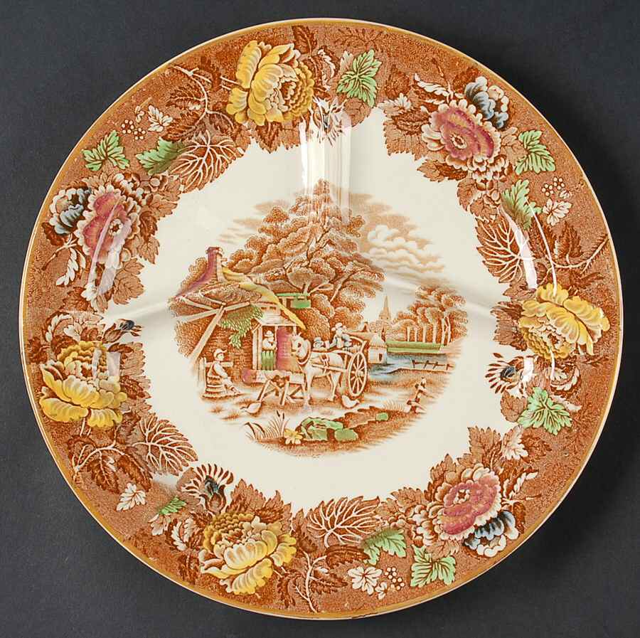 English Scenery Dark Brown Multicolor Grill Plate by Wood & Sons-1