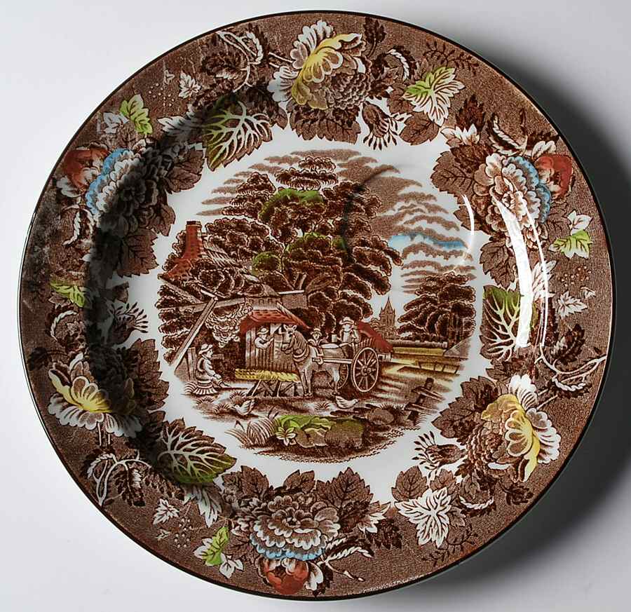 English Scenery Dark Brown Multicolor Snack Plate by Wood & Sons-1