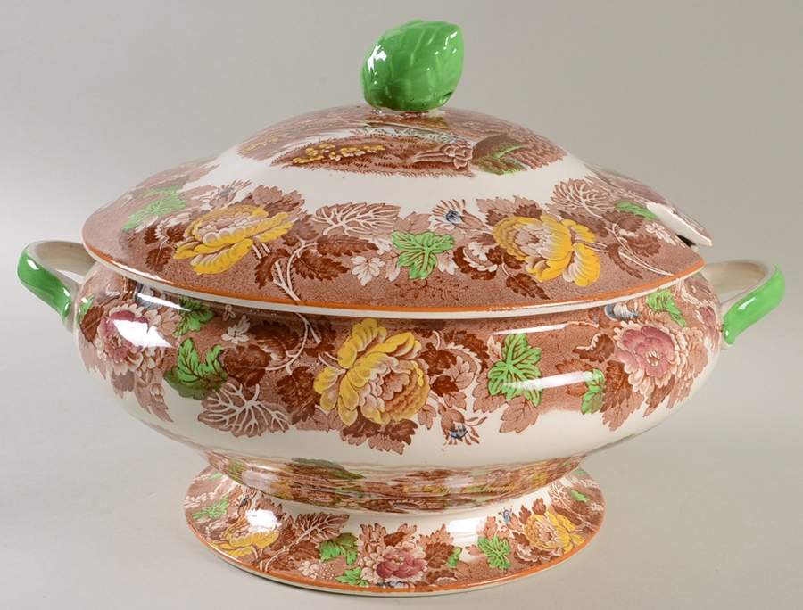 English Scenery Dark Brown Multicolor Tureen &  Lid by Wood & Sons-1