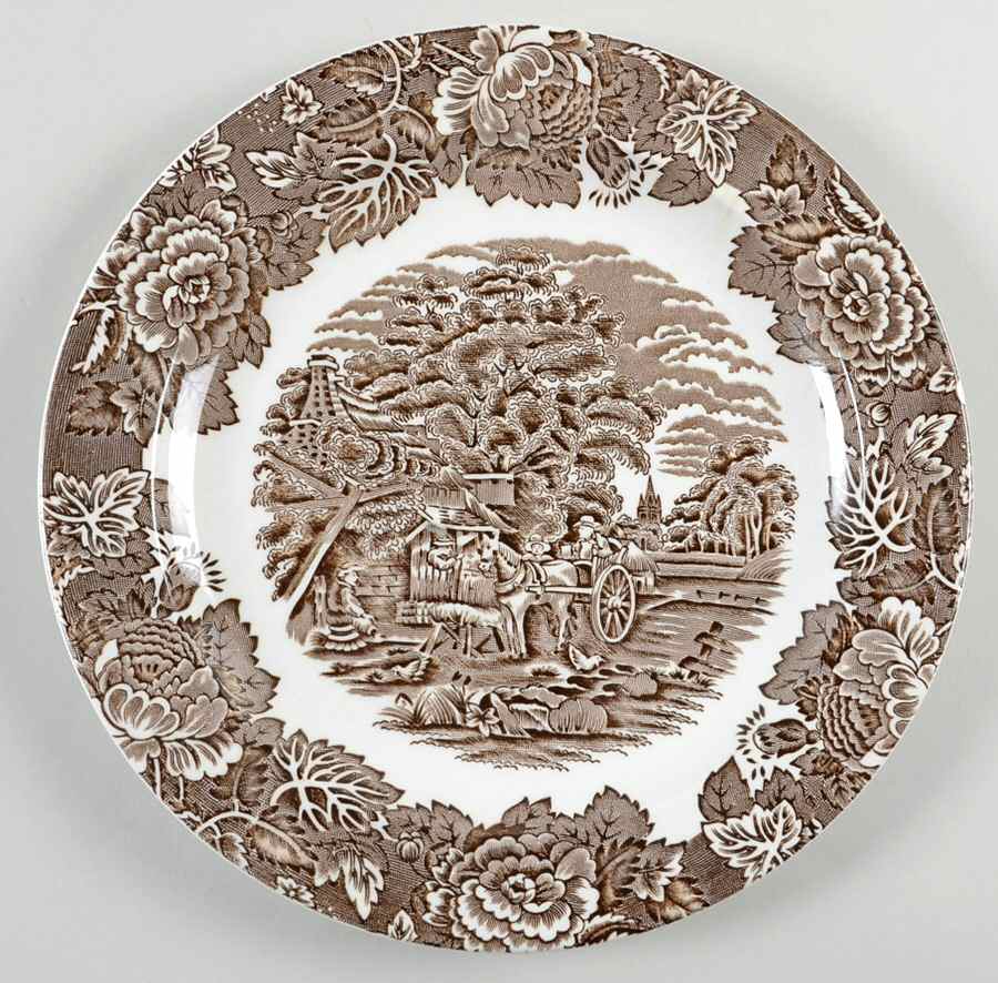 English Scenery Dark Brown Luncheon Plate by Wood & Sons-1