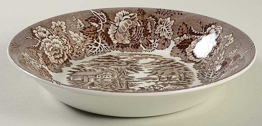 English Scenery Dark Brown Coupe Soup Bowl by Wood & Sons-1