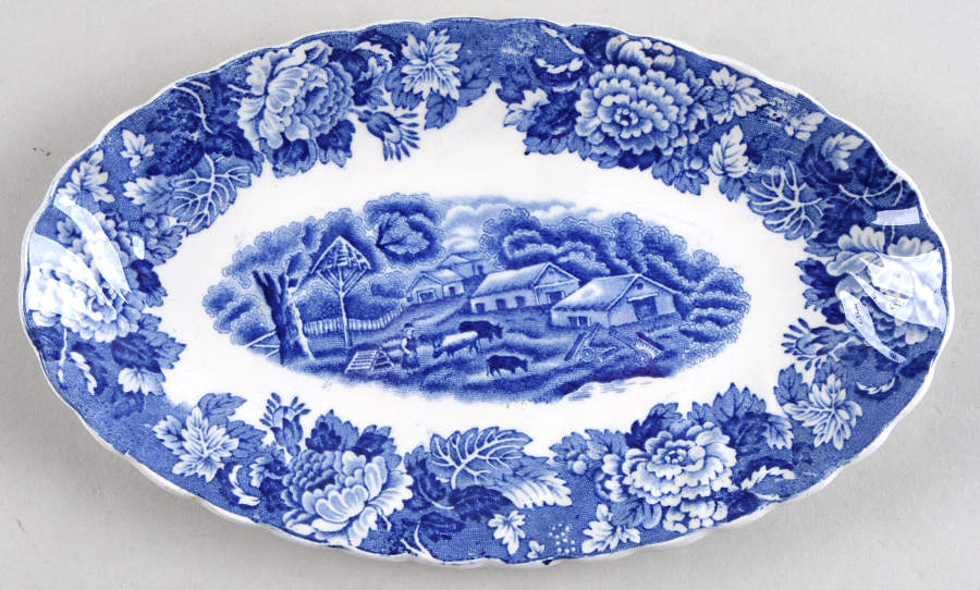 English Scenery Blue (Urn Backstamp, Swirl) Relish/Gravy Underplate by Wood & Sons-1