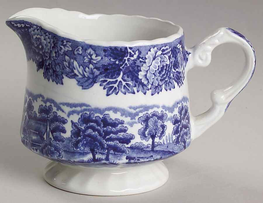 English Scenery Blue (Urn Backstamp, Swirl) Creamer by Wood & Sons-1