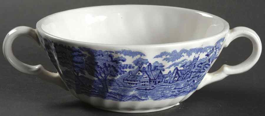 English Scenery Blue (Urn Backstamp, Swirl) Flat Cream Soup Bowl by Wood & Sons-1