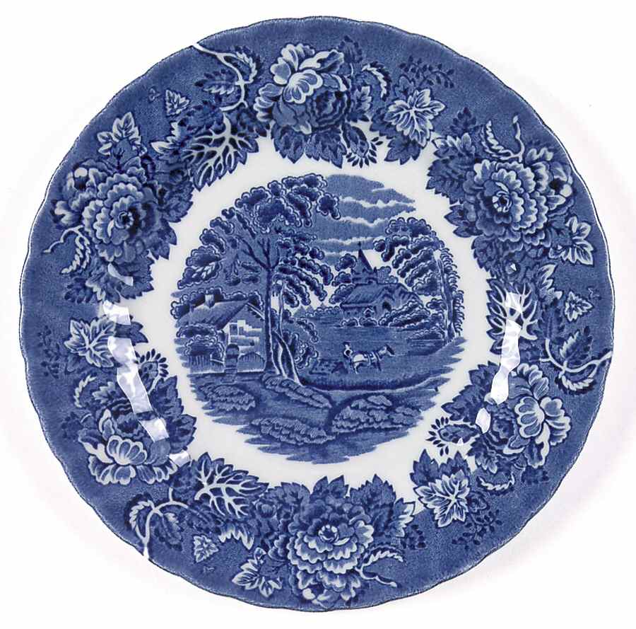 English Scenery Blue (Urn Backstamp, Swirl) Dessert/Pie Plate by Wood & Sons-1