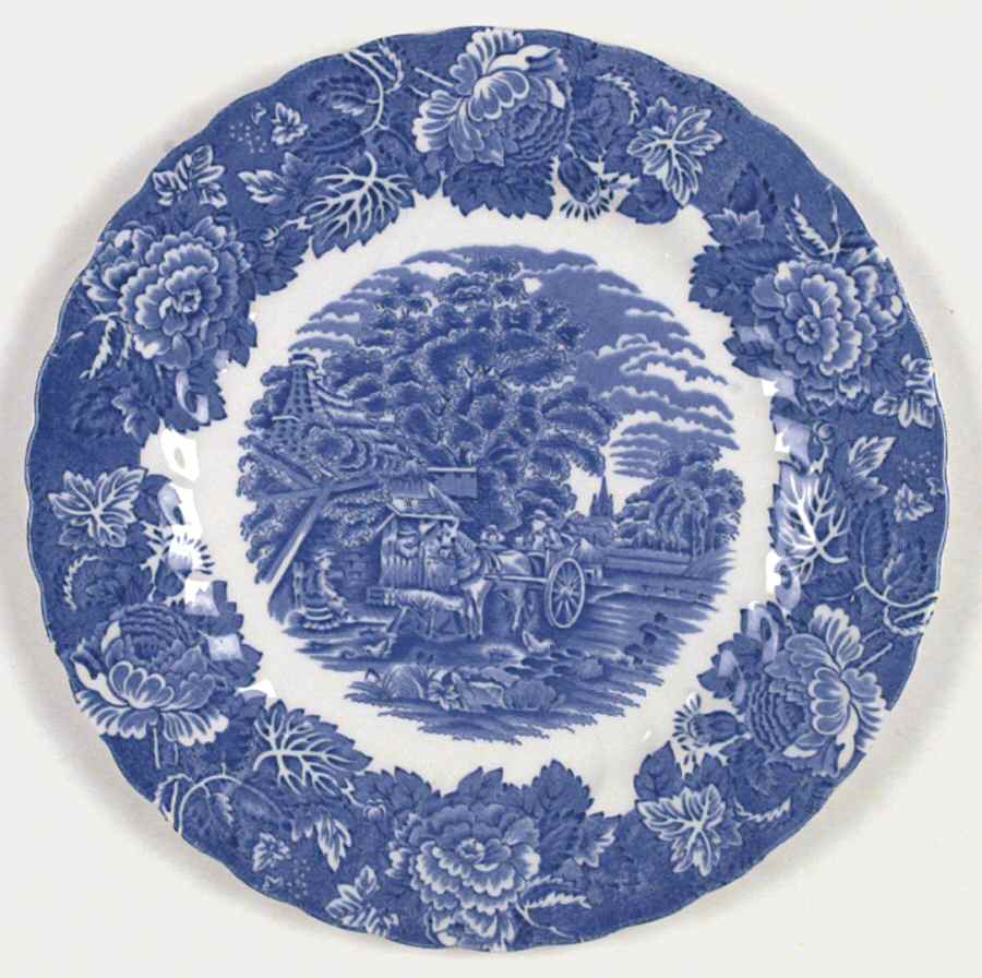 English Scenery Blue (Urn Backstamp, Swirl) Dinner Plate by Wood & Sons-1