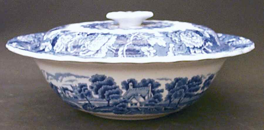 English Scenery Blue (Urn Backstamp, Swirl) Round Covered Vegetable by Wood & Sons-1