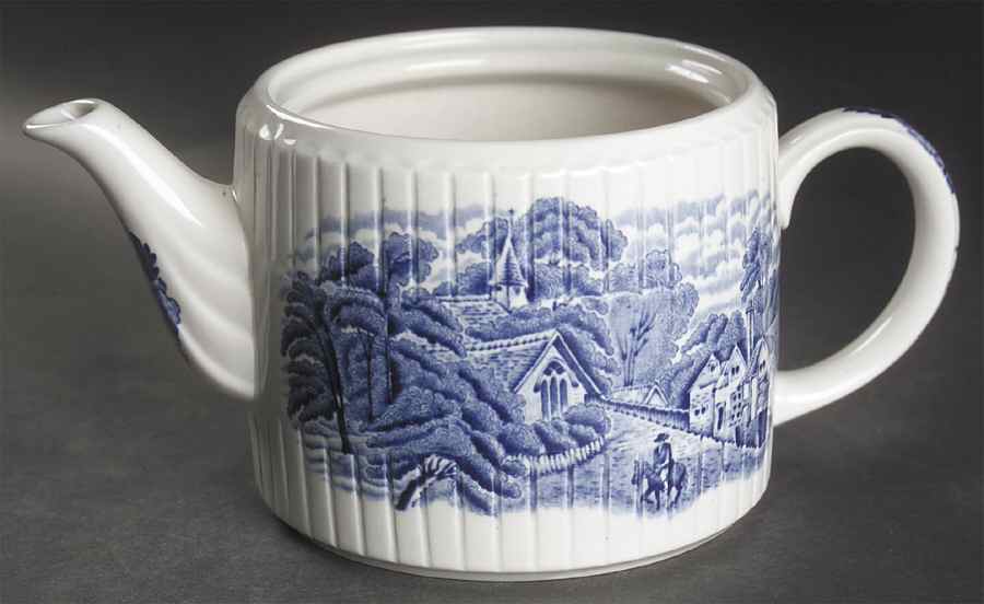 English Scenery Blue (Urn Backstamp, Swirl) Teapot No Lid by Wood & Sons-1