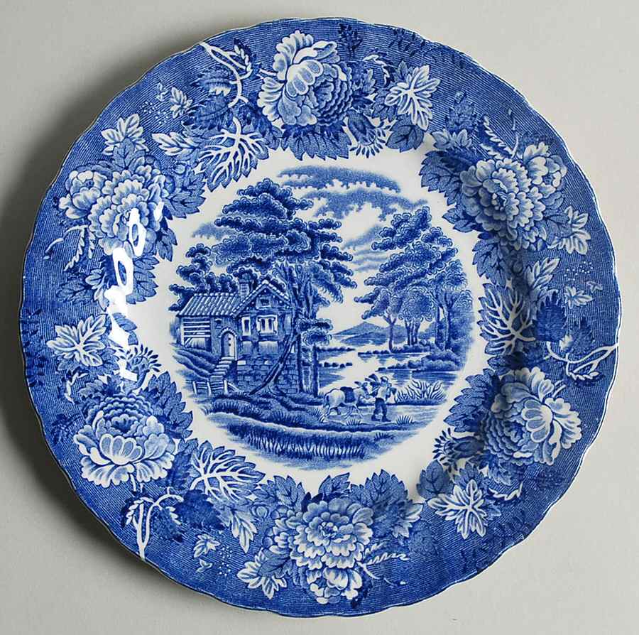 English Scenery Blue (Urn Backstamp, Swirl) Salad Plate by Wood & Sons-1