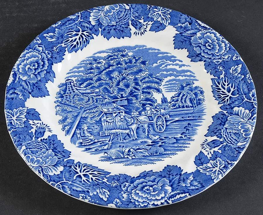 English Scenery Blue (Continental Shape) Luncheon Plate by Wood & Sons-1