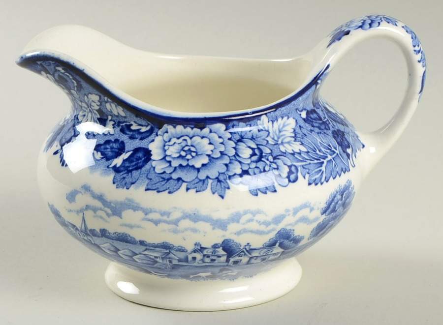 English Scenery Blue (Old Backstamp, Smooth) Creamer by Wood & Sons-1