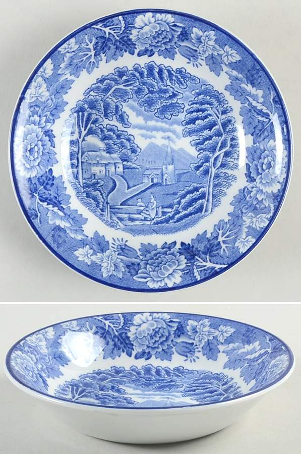English Scenery Blue (Old Backstamp, Smooth) Fruit/Dessert (Sauce) Bowl by Wood & Sons-1