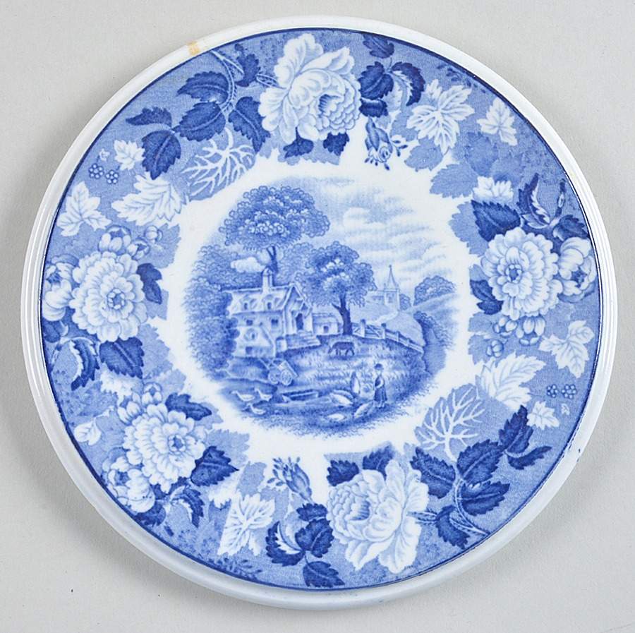 English Scenery Blue (Old Backstamp, Smooth) Tea Tile by Wood & Sons-1