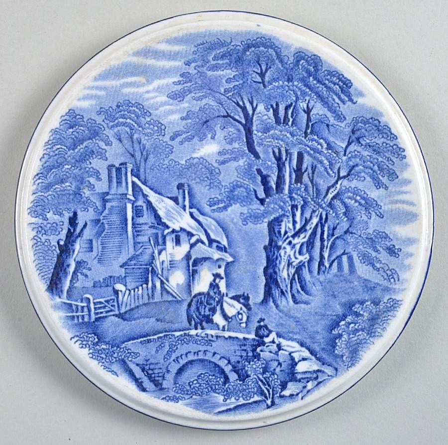 English Scenery Blue (Old Backstamp, Smooth) Tea Tile by Wood & Sons-1