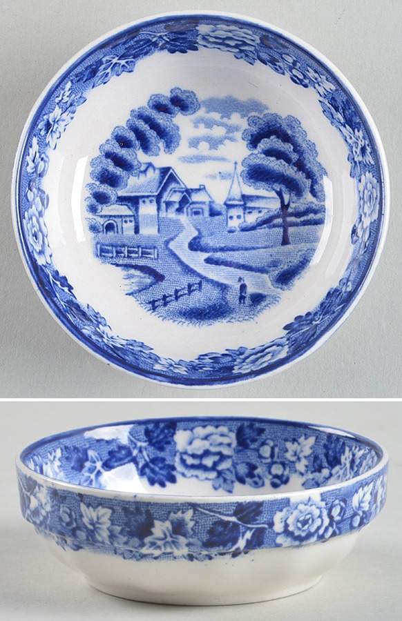 English Scenery Blue (Old Backstamp, Smooth) Individual Salt Dip by Wood & Sons-1