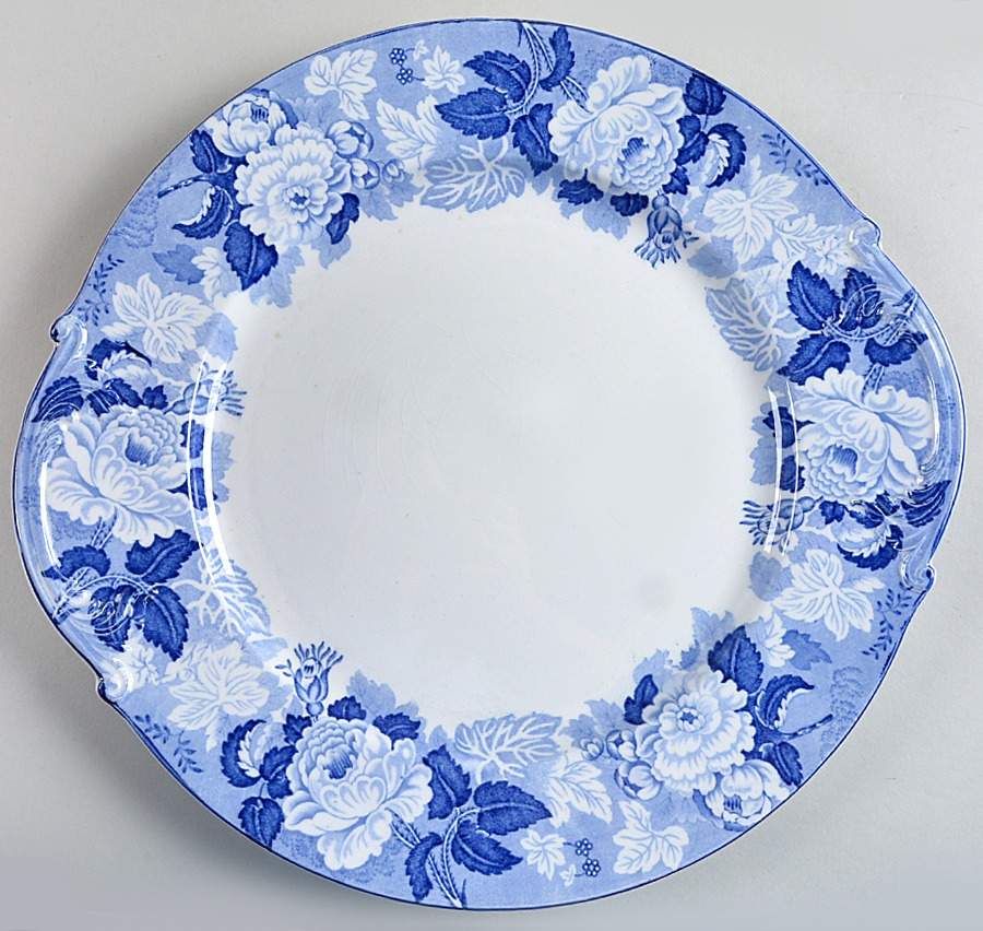 English Scenery Blue (Old Backstamp, Smooth) 13" Handled Chop Plate (Round Platter) by Wood & Sons-1