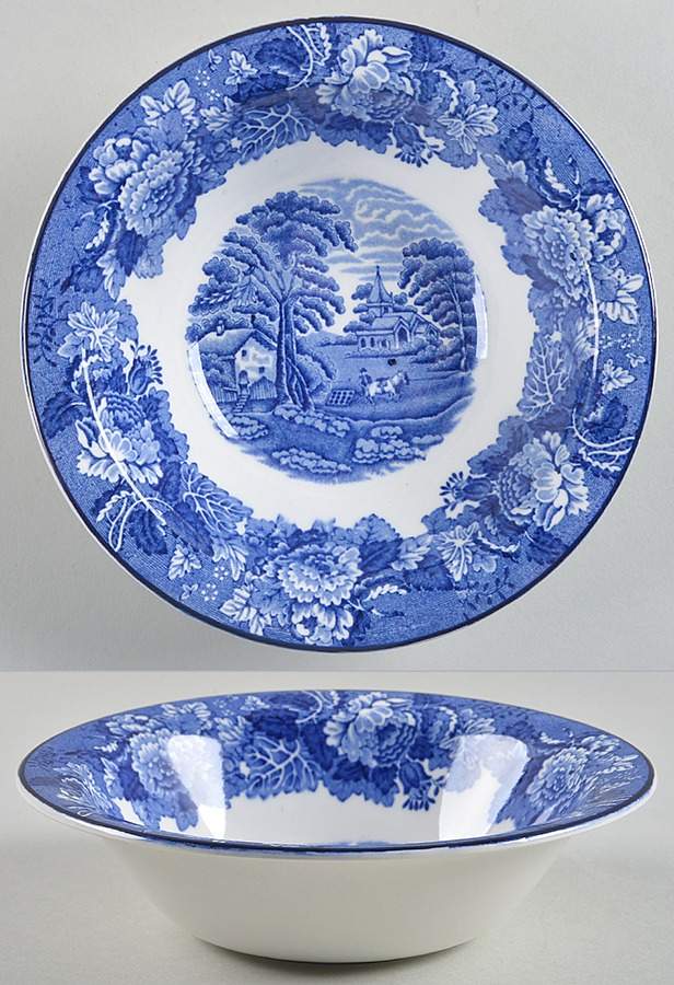 English Scenery Blue (Old Backstamp, Smooth) Rim Cereal Bowl by Wood & Sons-1