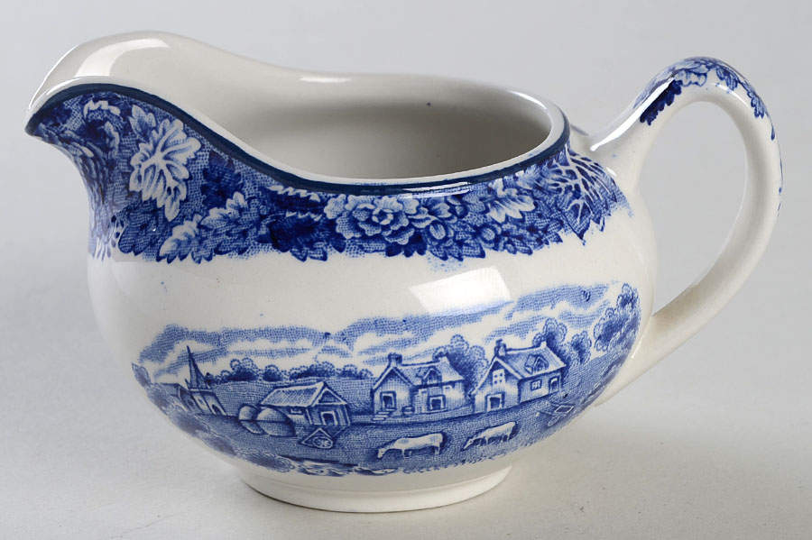 English Scenery Blue (Old Backstamp, Smooth) Mini Creamer by Wood & Sons-1