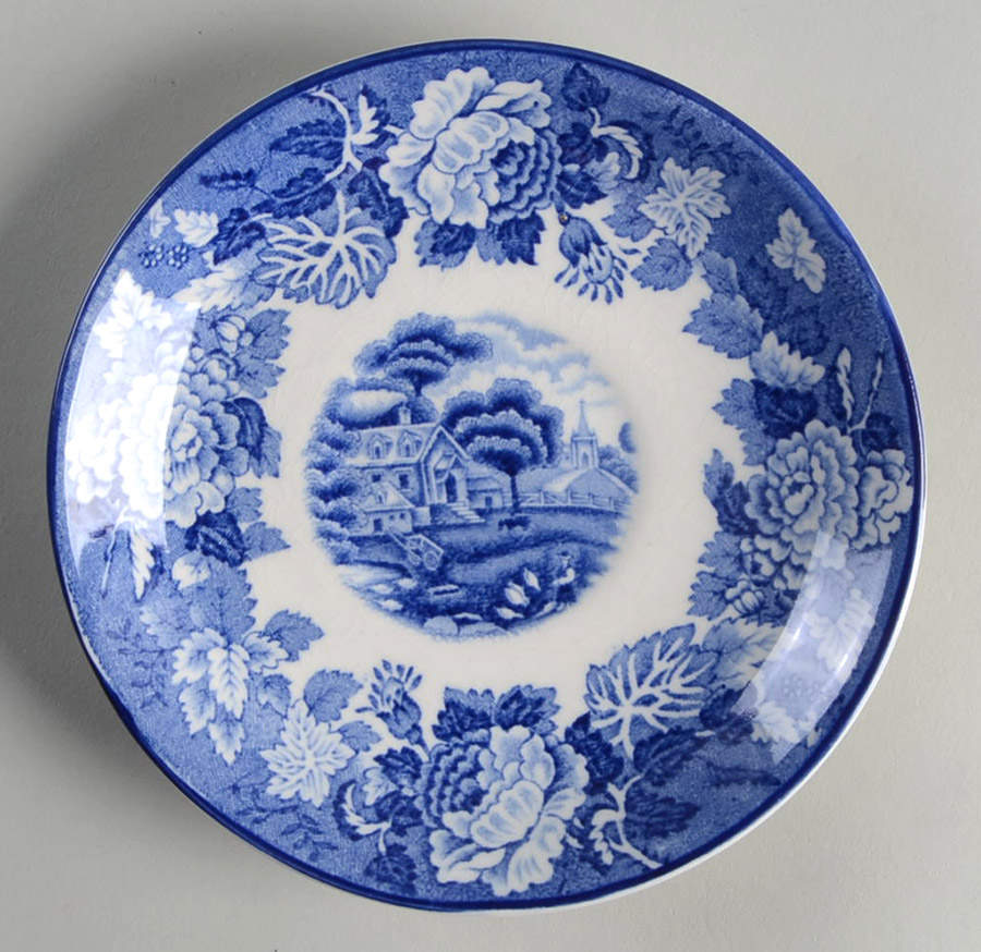 English Scenery Blue (Old Backstamp, Smooth) Saucer for Flat Cup by Wood & Sons-1