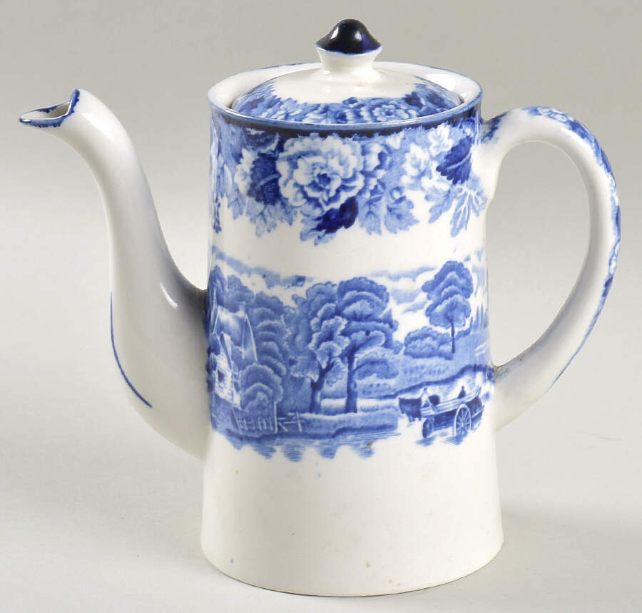 English Scenery Blue (Old Backstamp, Smooth) Mini Coffee Pot & Lid by Wood & Sons-1