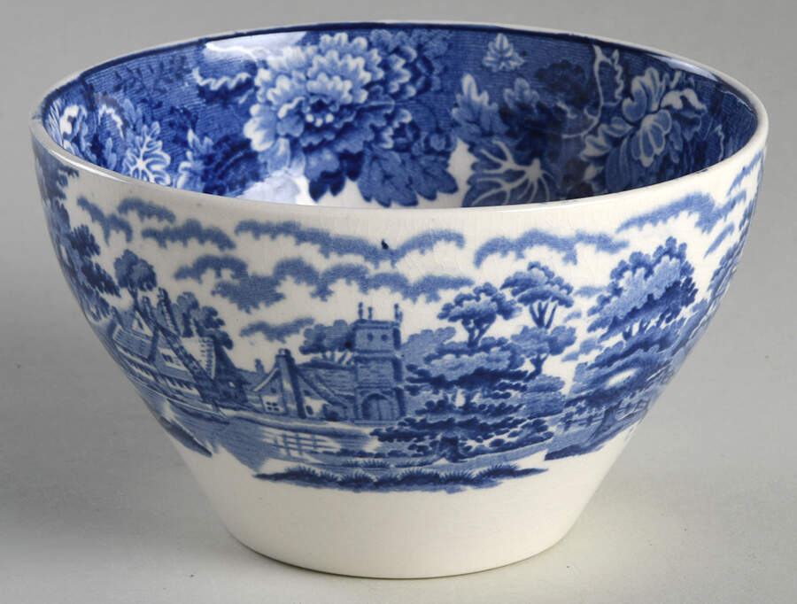 English Scenery Blue (Old Backstamp, Smooth) Open Sugar Bowl by Wood & Sons-1