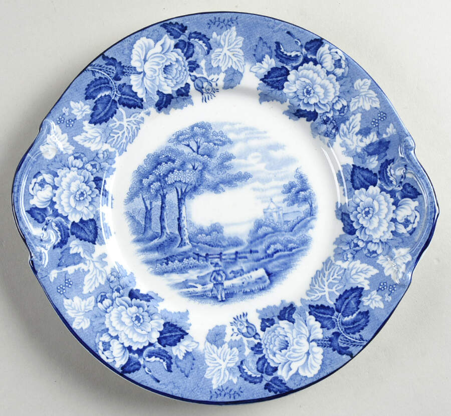 English Scenery Blue (Old Backstamp, Smooth) Underplate for Sauce Boat by Wood & Sons-1