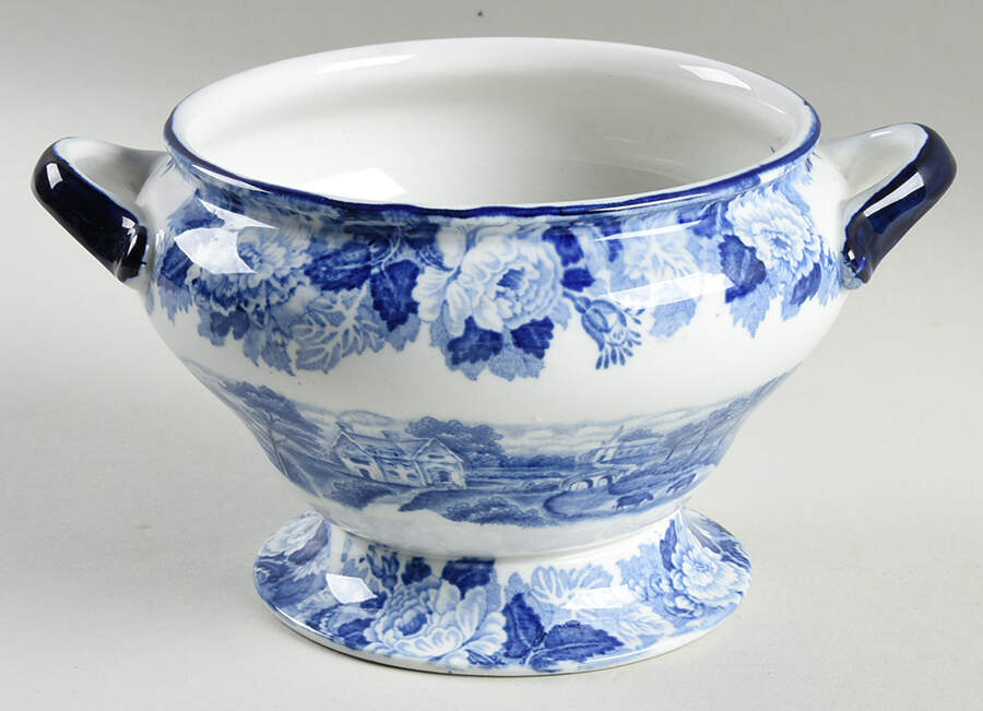 English Scenery Blue (Old Backstamp, Smooth) Sauce Boat No LId by Wood & Sons-1