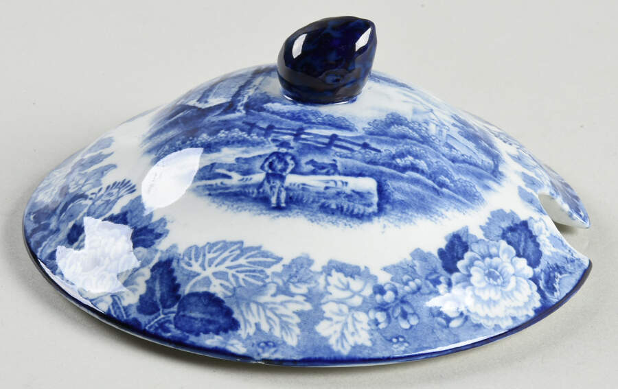 English Scenery Blue (Old Backstamp, Smooth) Lid for Sauce Boat by Wood & Sons-1