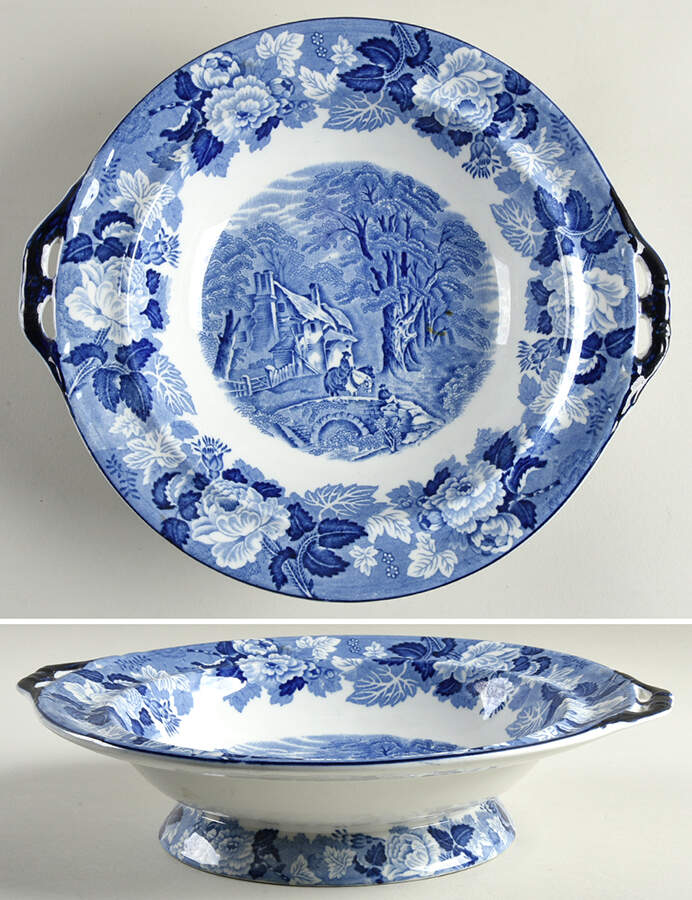 English Scenery Blue (Old Backstamp, Smooth) Round Vegetable No Lid by Wood & Sons-1