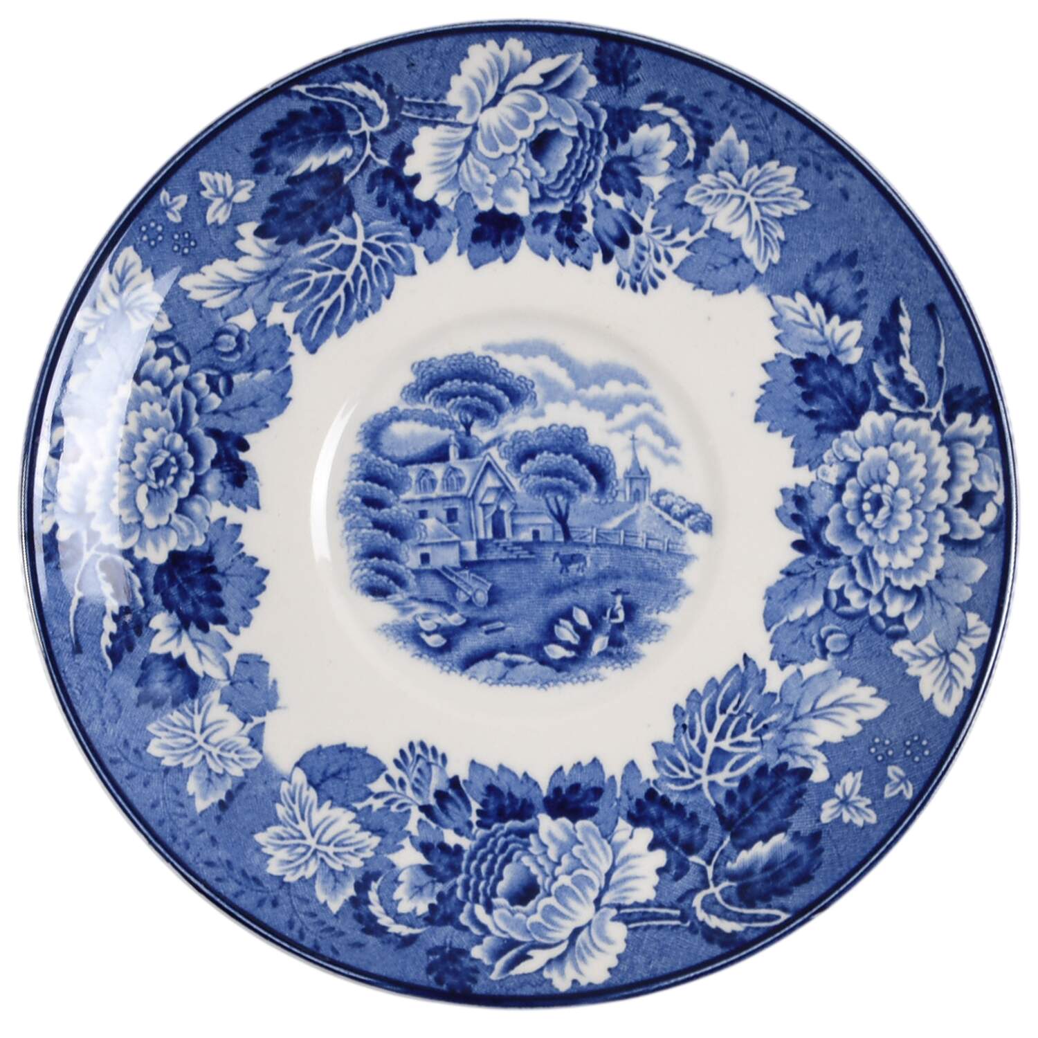 English Scenery Blue (Old Backstamp, Smooth) Saucer for Oversized Cup by Wood & Sons-1