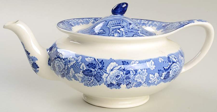 English Scenery Blue (Old Backstamp, Smooth) Small Teapot & Lid by Wood & Sons-1