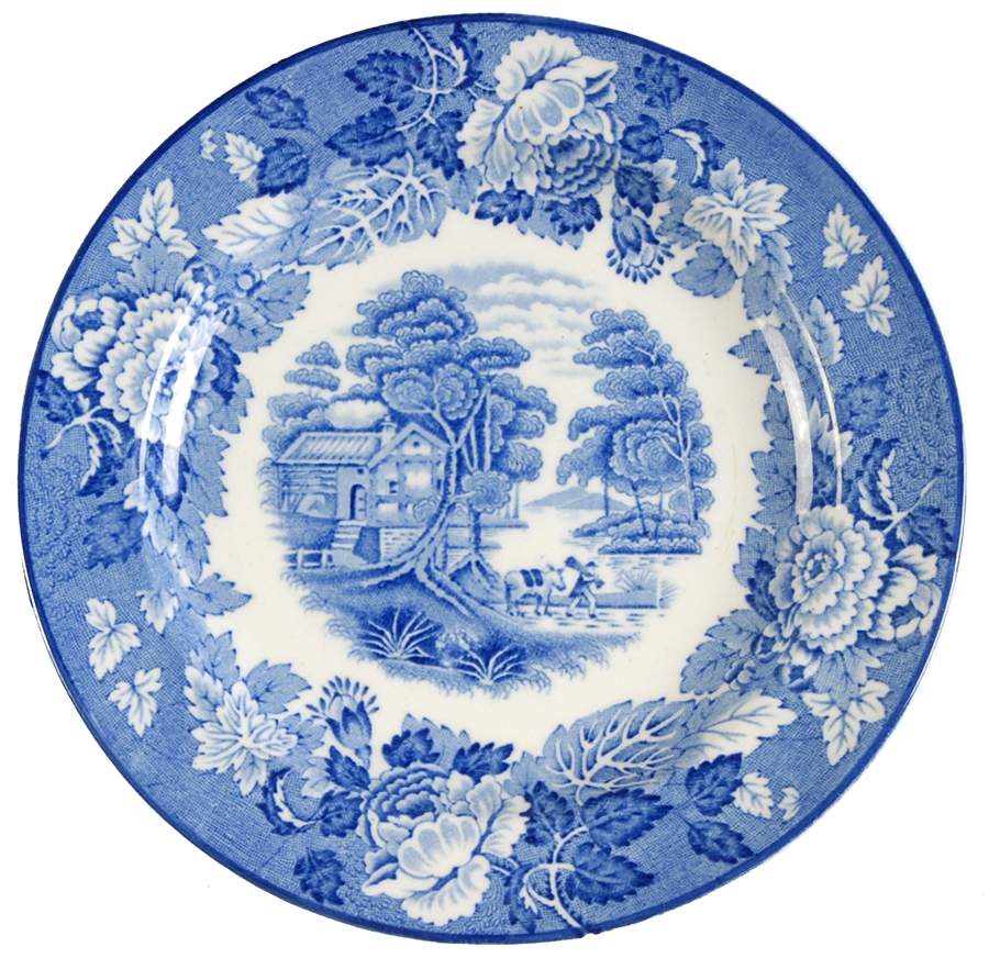 English Scenery Blue (Old Backstamp, Smooth) Bread & Butter Plate by Wood & Sons-1