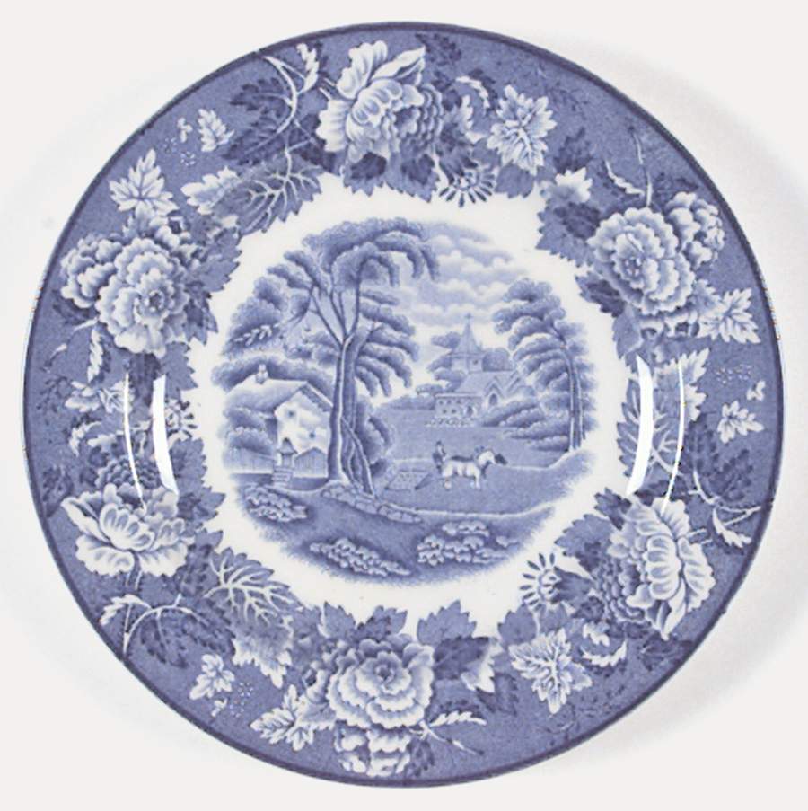 English Scenery Blue (Old Backstamp, Smooth) Dessert/Pie Plate by Wood & Sons-1