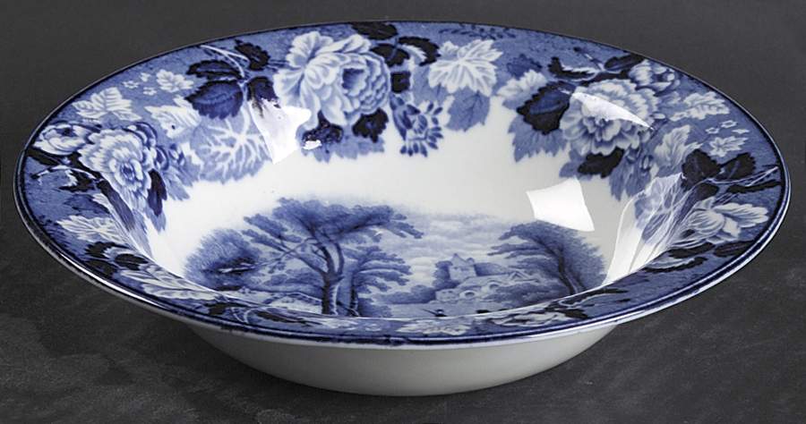 English Scenery Blue (Old Backstamp, Smooth) Rim Cereal Bowl by Wood & Sons-1