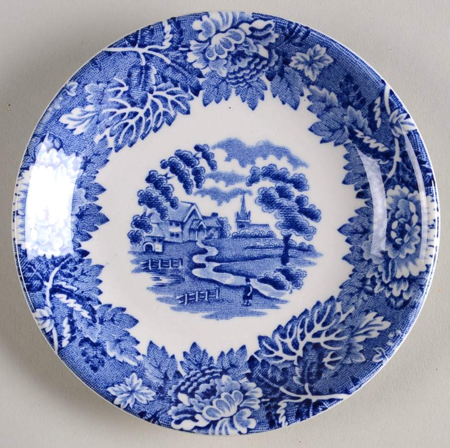 English Scenery Blue (Old Backstamp, Smooth) Coaster by Wood & Sons-1