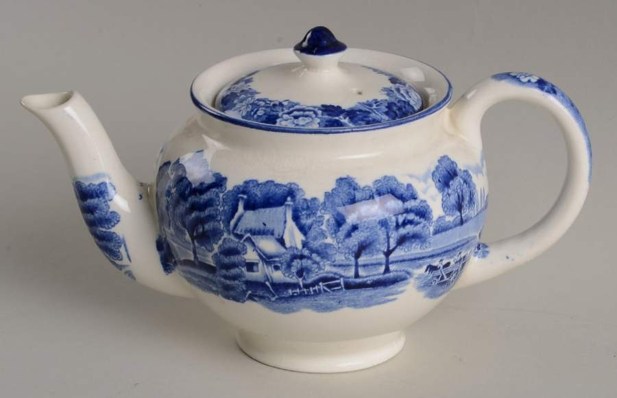 English Scenery Blue (Old Backstamp, Smooth) Individual Teapot & Lid by Wood & Sons-1