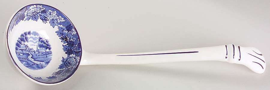 English Scenery Blue (Old Backstamp, Smooth) Tureen Ladle by Wood & Sons-1