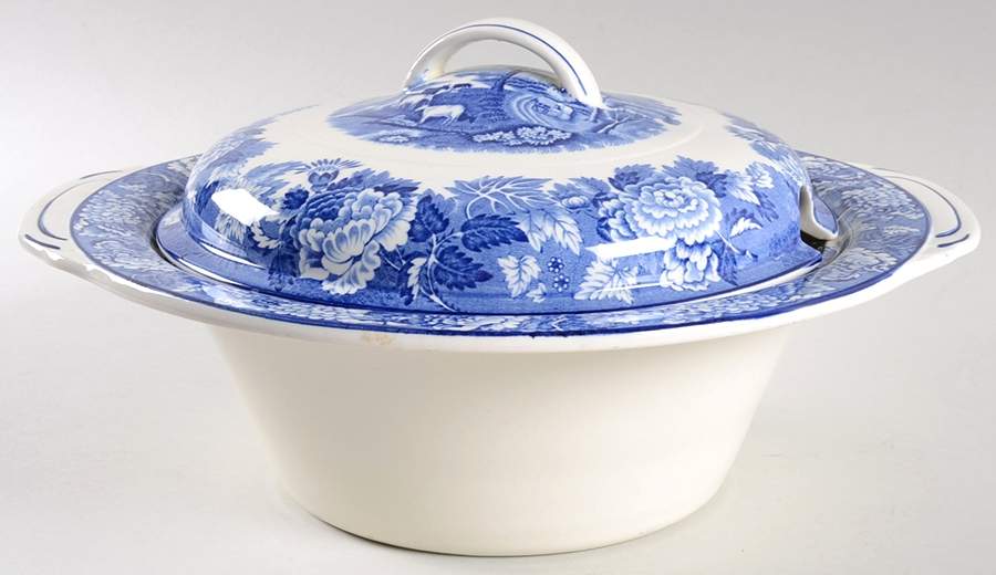 English Scenery Blue (Old Backstamp, Smooth) Tureen & Lid by Wood & Sons-1