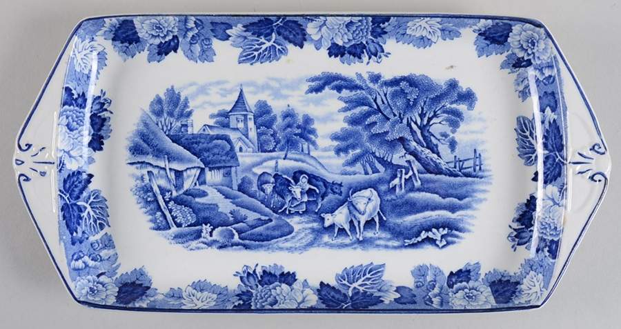 English Scenery Blue (Old Backstamp, Smooth) 11" Rectangular Tray by Wood & Sons-1