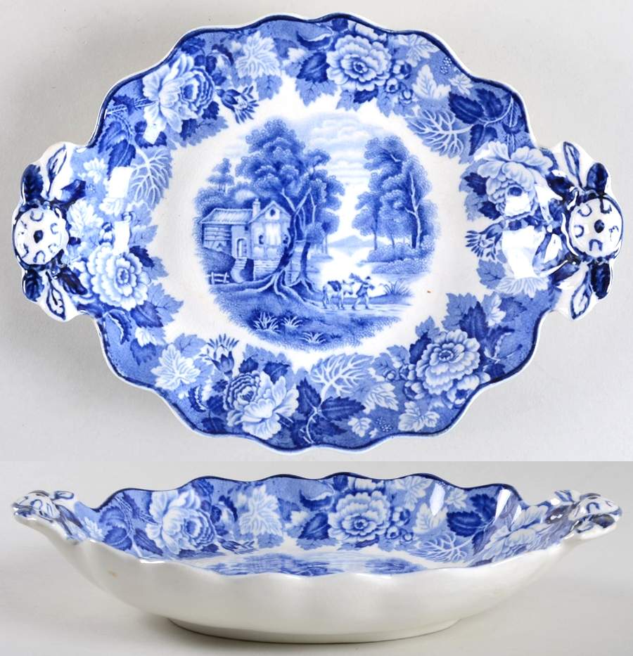 English Scenery Blue (Old Backstamp, Smooth) Bon Bon by Wood & Sons-1