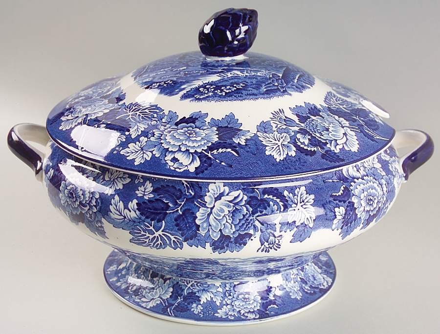 English Scenery Blue (Old Backstamp, Smooth) Tureen &  Lid by Wood & Sons-1