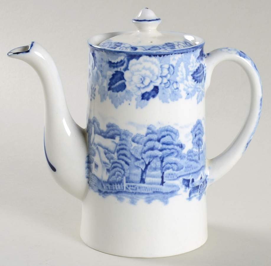 English Scenery Blue (Old Backstamp, Smooth) Mini Coffee Pot & Lid by Wood & Sons-1