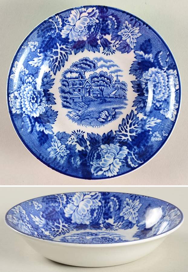 English Scenery Blue (Old Backstamp, Smooth) Fruit/Dessert (Sauce) Bowl by Wood & Sons-1