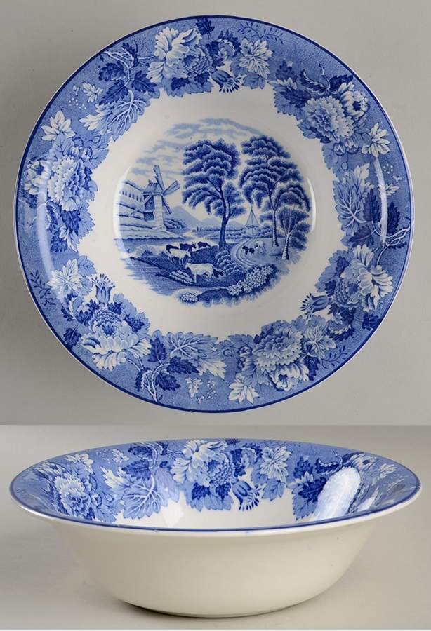 English Scenery Blue (Old Backstamp, Smooth) 8" Round Vegetable Bowl by Wood & Sons-1