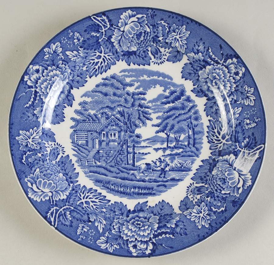 English Scenery Blue (Old Backstamp, Smooth) Salad Plate by Wood & Sons-1