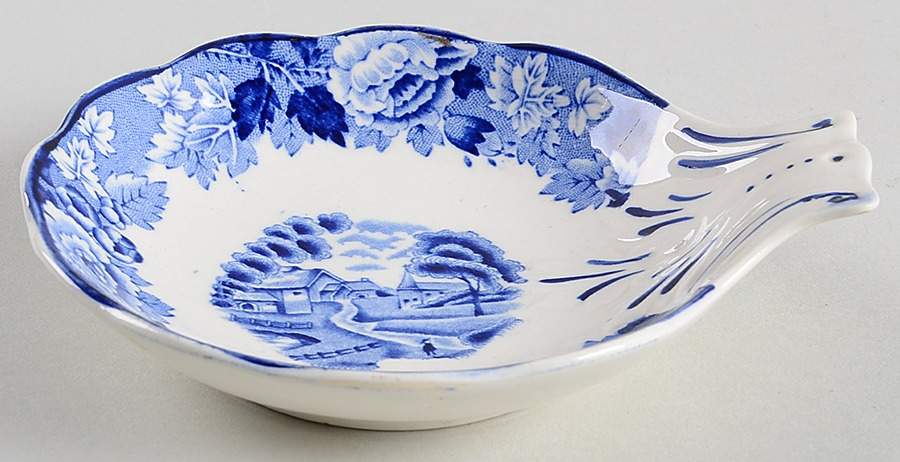 English Scenery Blue (Old Backstamp, Smooth) Shell Shaped Dish by Wood & Sons-1