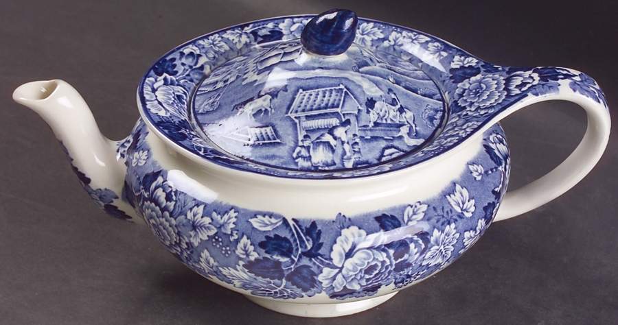 English Scenery Blue (Old Backstamp, Smooth) Mini Teapot & Lid by Wood & Sons-1