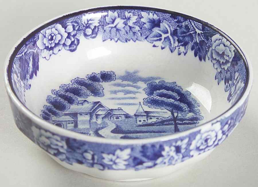 English Scenery Blue (Old Backstamp, Smooth) Salt Dip by Wood & Sons-1