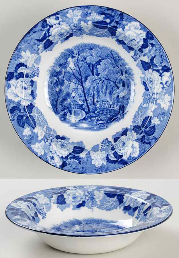English Scenery Blue (Old Backstamp, Smooth) Rim Cereal Bowl by Wood & Sons-1
