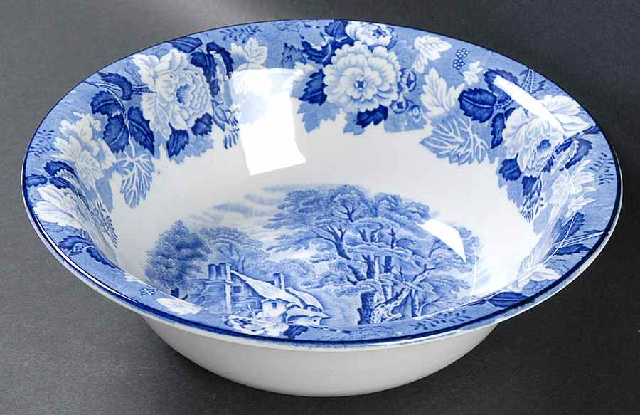 English Scenery Blue (Old Backstamp, Smooth) 9" Round Vegetable Bowl by Wood & Sons-1